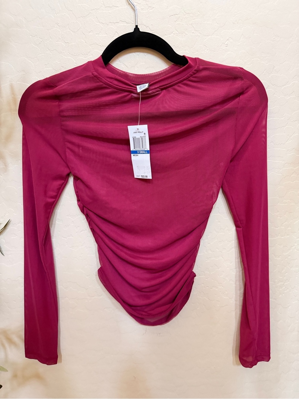 Long Sleeve Ruched Crewneck Top - Berry Pink